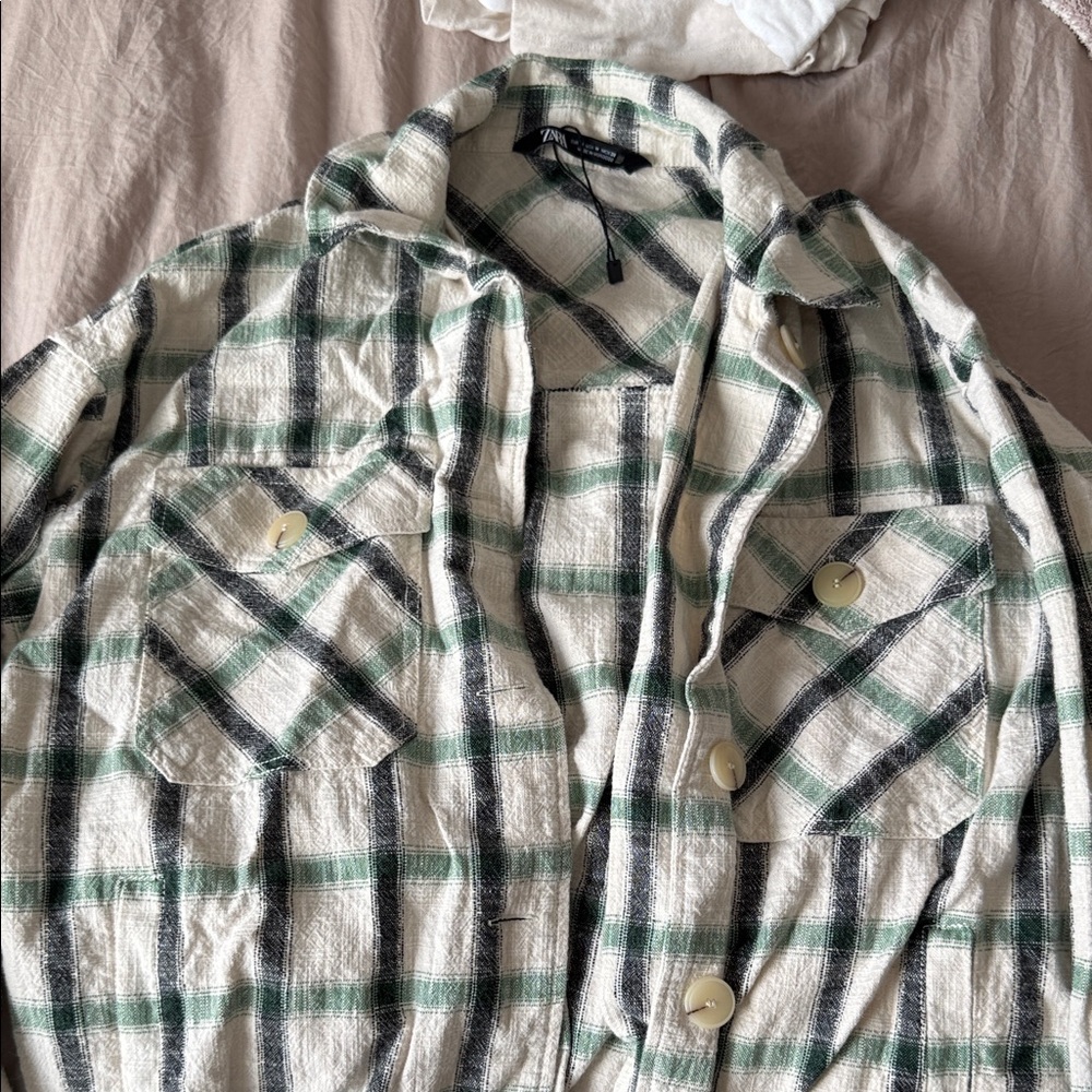 Zara Green and Black Checkered Shirt